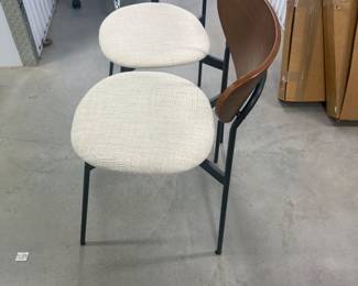 Pair of Modern Bentwood & Upholstered Dining Chairs, Black Metal Frame - $199 for the pair.