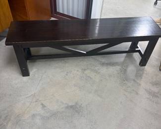 Contemporary Dark Wood X-Brace Entryway Bench, Dated 2006 Copy Listing Print Label - Asking $75