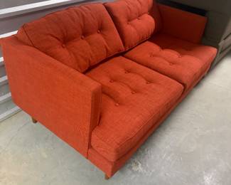Mid-Century Style Orange/Red Fabric Sofa - Two available - Asking $300 each