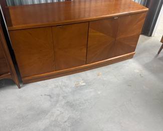 Mid-Century Modern Wood Sideboard Credenza with Starburst Veneer Doors - $200 - Imperfections shown in images!