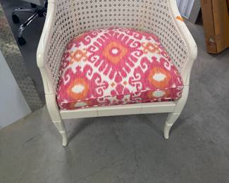 Elegant Cane Back Accent Chair with Vibrant Ikat Cushion - Asking $150