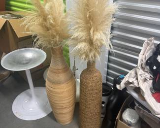 Pair of Natural Fiber Decorative Vases with Pampas Grass Decor - $30 each - One of these sold during pre-sale!