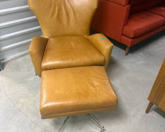 West Elm Tan Leather Swivel Lounge Chair & Ottoman Set - Asking $500