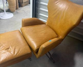 West Elm Tan Leather Swivel Lounge Chair & Ottoman Set - Asking $500