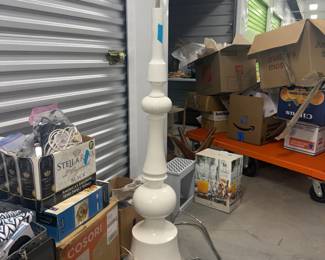 Elegant White Turned Floor Lamp with Chrome Base, Modernist Style - $80