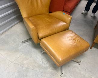 West Elm Tan Leather Swivel Lounge Chair & Ottoman Set - Asking $500