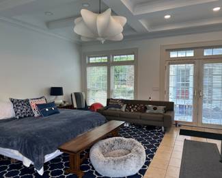 This image is for staging purposes only to showcase the rug, bench , couch and lamp.