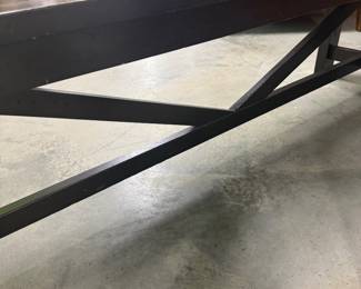 Contemporary Dark Wood X-Brace Entryway Bench, Dated 2006 Copy Listing Print Label - Asking $75