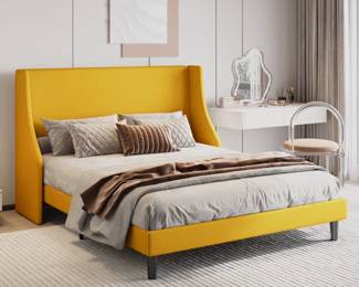 Toderick Upholstered Platform Bed with Deluxe Wingback and Linen Blend.jpg- $75