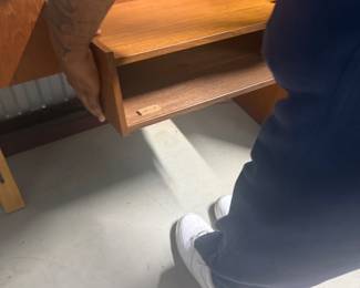 Vintage Mid-Century Modern Teak Headboard with Floating Nightstands - $600