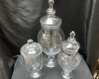 3 Glass Apothecary Jars with Lids