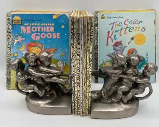 PM Craftsman Cast Brass Tug of War Bookends with Little Golden Books