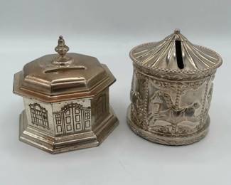 Two Silver Plated Decorative Coin Banks