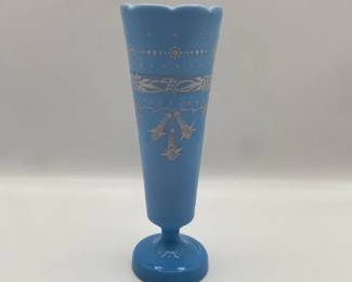 Hand Painted Blue Bristol Glass Vase