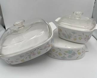 Set Of 3 Pyrex Corning Ware Baking Dishes with 2 Lids