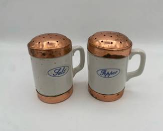 Vintage Baker Hart Stuart Copper and Ceramic Salt  Pepper Shakers