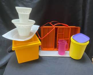 Assortment of Tupperware Items including Lunch Box with Trays