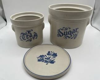 Pfaltzgraff Yorktown Storage Jars for Sugar and Tea with Plate