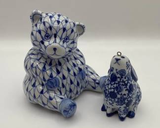 Hand Painted Andrea By Sidek Porcelain Bear with Porcelain Rabbit with Eyehook