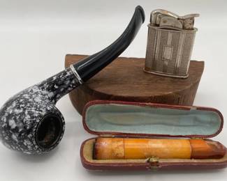 Vintage Evans Art Deco Lighter with Cigarette Holder and Pipe