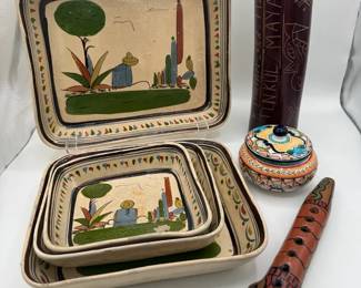 Vintage Tlaquepaque Redware Nesting Dishes Mexican Pottery Nicaraguan Flute Decor