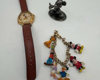 Vintage Mickey Mouse Watch Bracelet And Figure