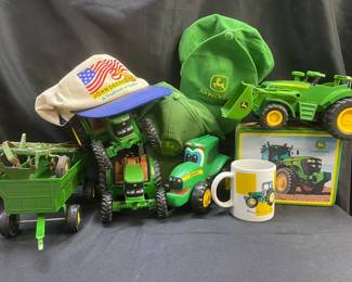 John Deer Collection including Model Tractors with Trailers Hats and More