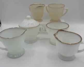 Vintage Anchor Hocking FireKing Swirl Set With Milk glass Cup And Creamer