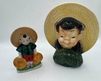 Vintage Royal Copley Art Pottery Vase Porcelain Asian Hat Boy Figure