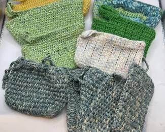 Handmade In The Gambia Multi Colored Crocheted Pouches Zippered Drawstring