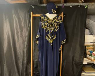 Blue Mens Caftan Robe With Hat