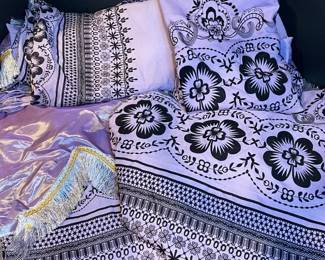 Four Extra Long Boho Curtain Panels In Violet Brown With Fringed Valance