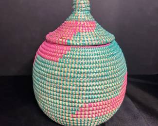 Handwoven Coiled Sweetgrass Senegalese Lidded Storage Basket