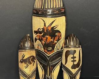 Hand Carved Burkina Faso Hess Wood Wall Hanging Mask Trio