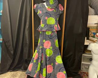 3 Piece Patterned Shirt Skirt And Head Wrap