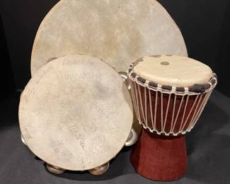 From The Gambia 12 Ocean Drum Tambourine Signed By Students  Hand Carved 7 Drum