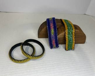 Two Velcro Bracelets Made In Nepal With Bangles Made Of Recycled Materials