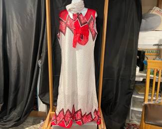 Polka Dot Arabic Script Dress with Matching Scarf
