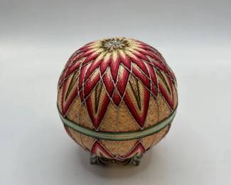 Hand Embroidered Japanese Tamari Ball With Stand