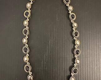 SilverTone and Black Onyx Oval Link Bracelet