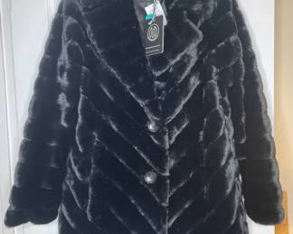 Bernardo Faux Fur Chevron Coat