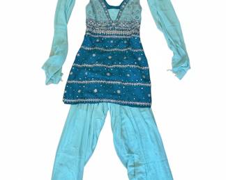 Teal Embellished Palazzo Pant Set with Dupatta