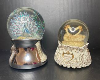 Peacock and Swans Snow Globes