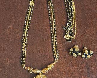 Gold and Black Beaded Mangalsutra Set