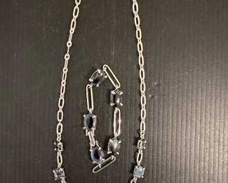 Sterling Silver Blue Stone Necklace and Bracelet Set