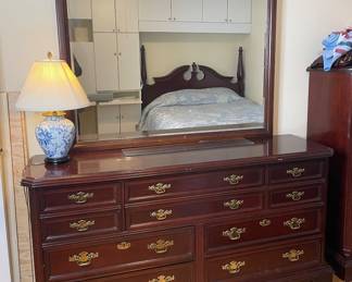 Cherry Drawer Triple Dresser with Mirror