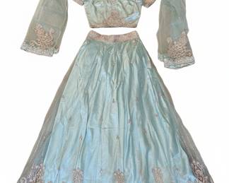 Light Blue Embroidered Lehenga Choli with Dupatta