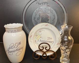 th Anniversary Decorative Plate, Vases, and Platter Set