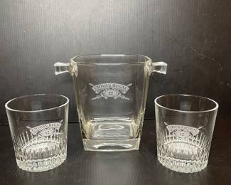 Chivas Regal Year Old Square Etched Glass Ice Bucket with Tumblers Set