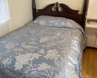 Mahogany FourPoster Bed Frame with Toile de Jouy Fabric Bedding
